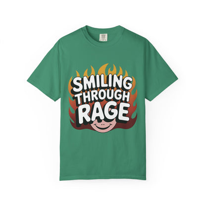 Unisex Women Garment-Dyed T-Shirt with 'Smiling Through Rage'