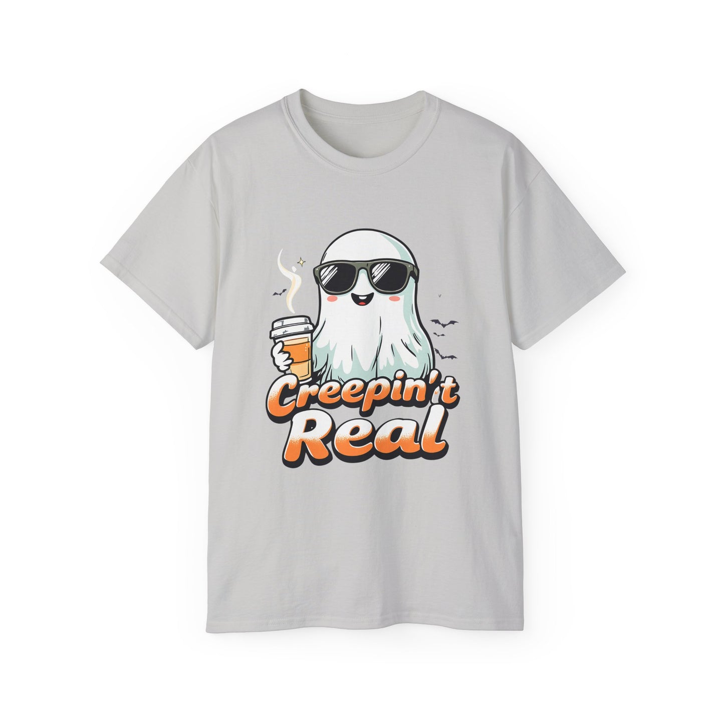 Creepin’ It Real Halloween T-Shirt – Cool Ghost with Sunglasses & Coffee 2025