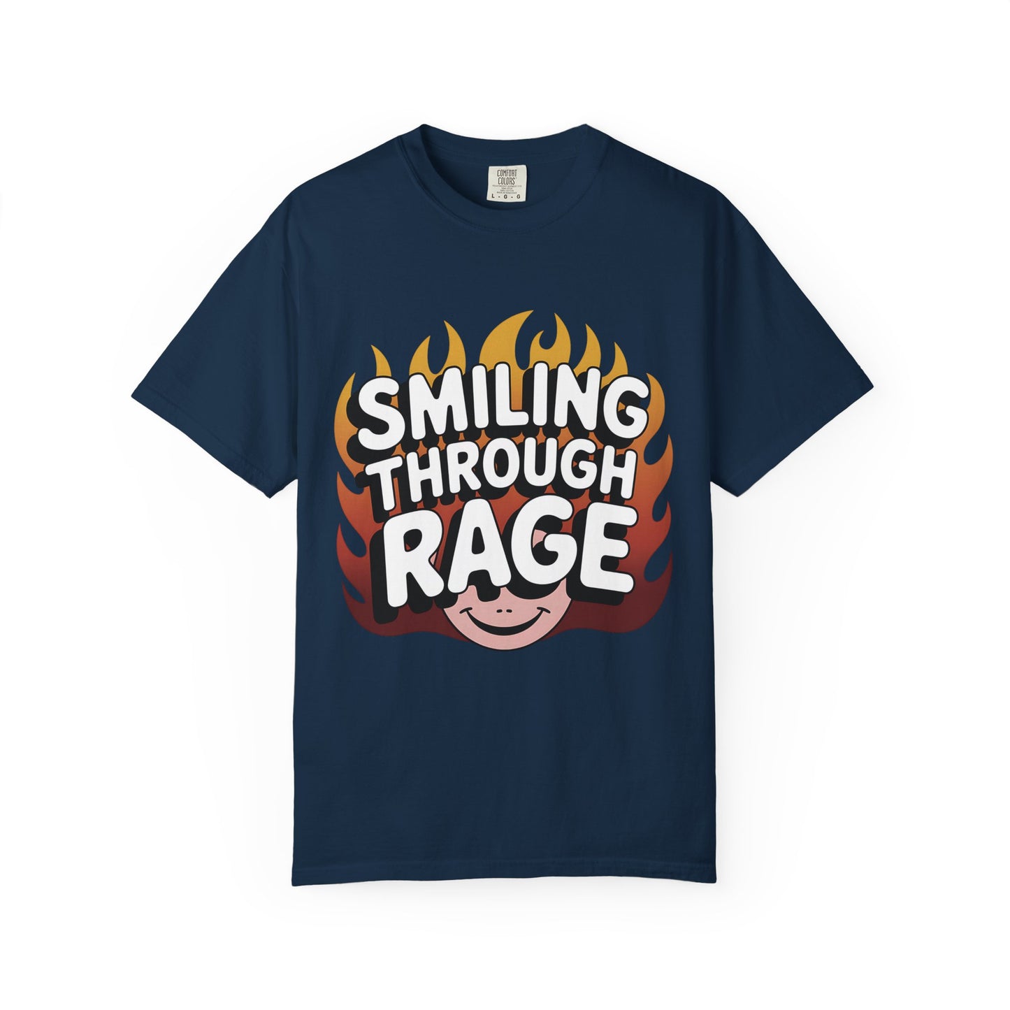 Unisex Women Garment-Dyed T-Shirt with 'Smiling Through Rage'