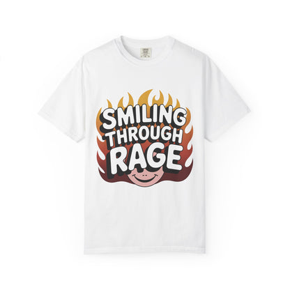 Unisex Women Garment-Dyed T-Shirt with 'Smiling Through Rage'
