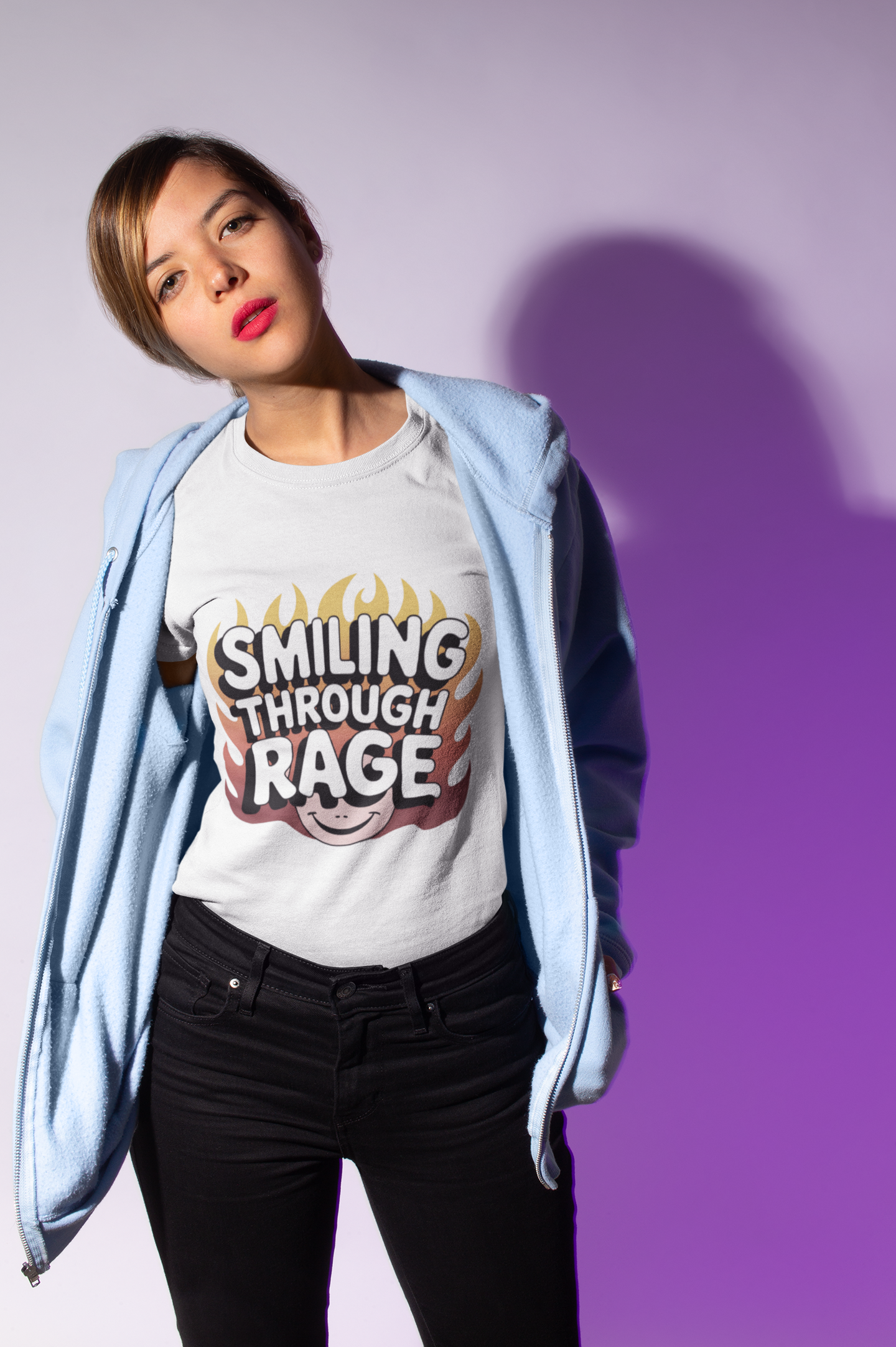 Unisex Women Garment-Dyed T-Shirt with 'Smiling Through Rage'